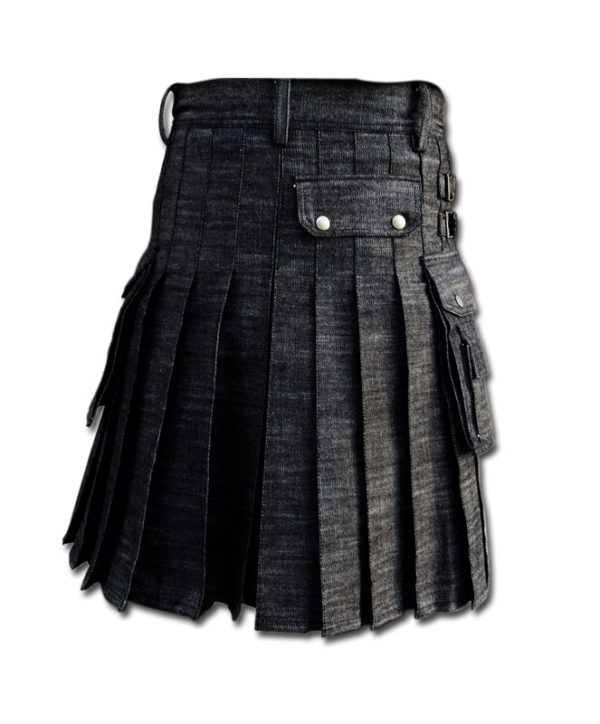 Black Denim Utility Kilt-Black 2