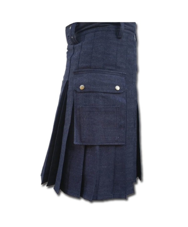 Black Denim Utility Kilt-Blue 1