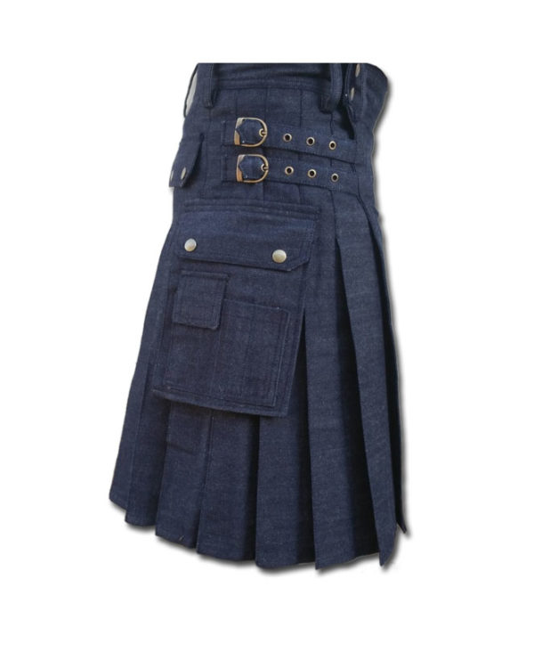 Black Denim Utility Kilt-Blue 2