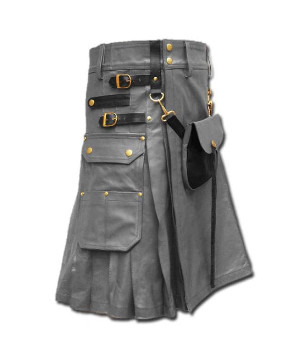 Celtic Leather Kilt with Leather Sporran-grey