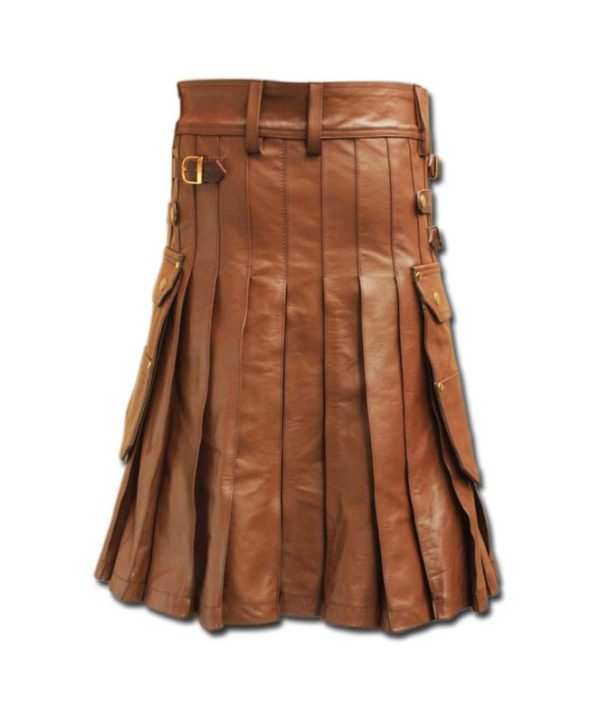 Celtic Leather Kilt with Leather Sporran-light brown 1