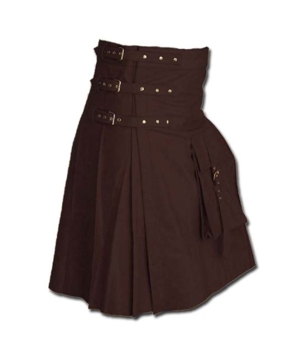 Fancy Fluttering Leather Kilt-Dark Brown