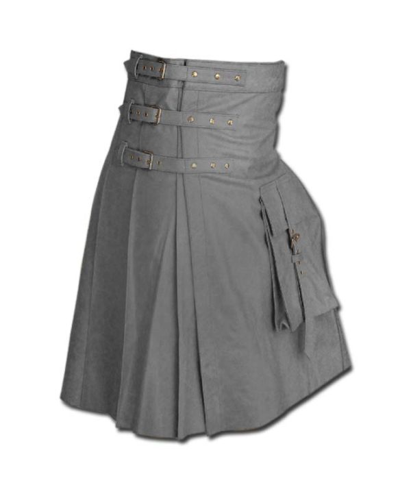 Fancy Fluttering Leather Kilt-Grey