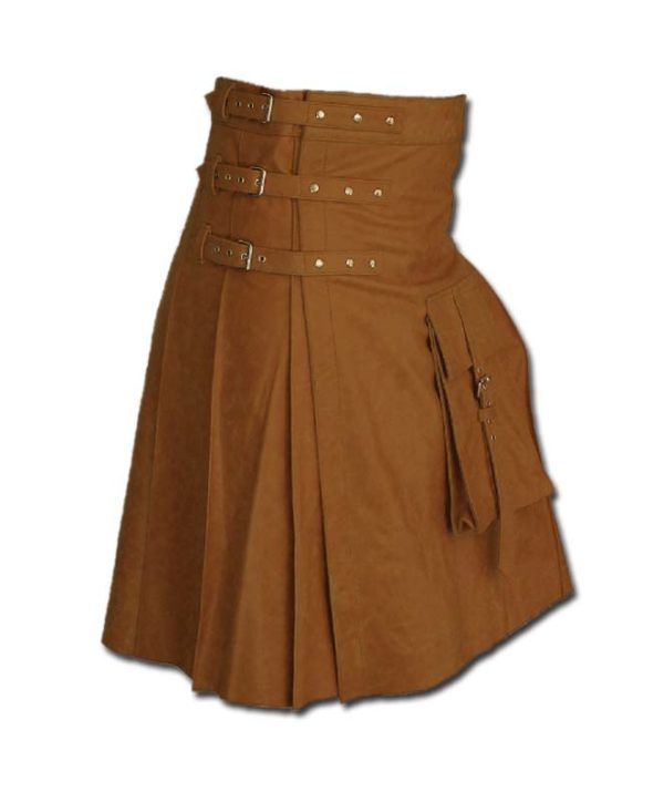 Fancy Fluttering Leather Kilt-Light Brown