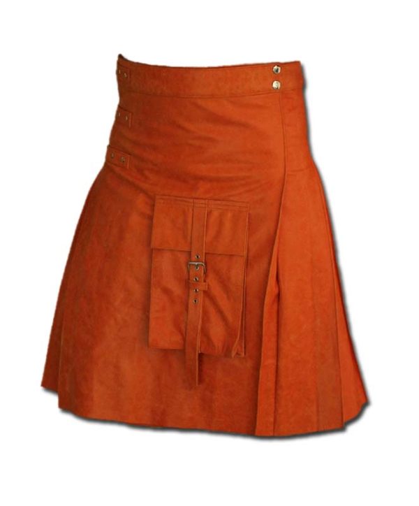 Fancy Fluttering Leather Kilt-Orange 1