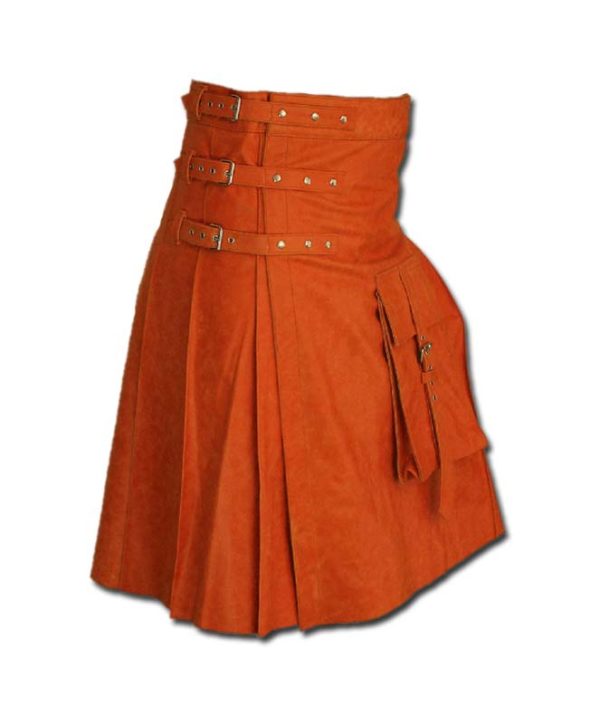 Fancy Fluttering Leather Kilt-Orange 2