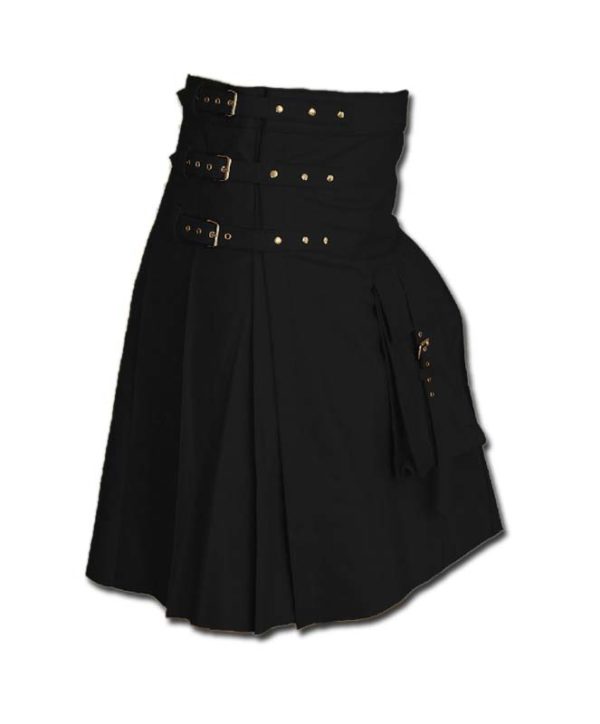 Fancy Fluttering Leather Kilt-black