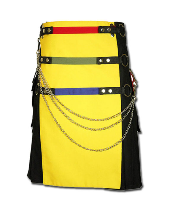 Fashion Kilt with Multi Color Pockets yellow black1