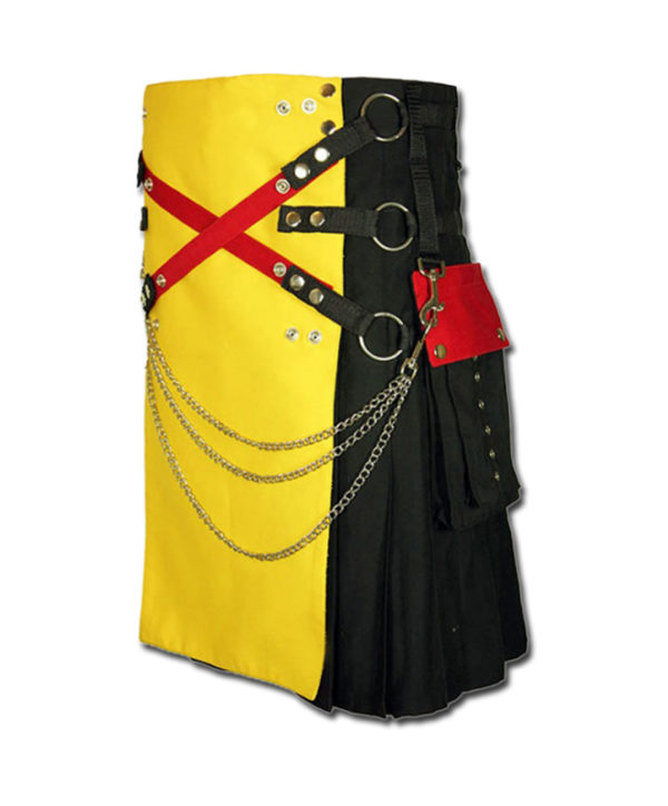 Fashion Kilt with Multi Color Pockets yellow black2