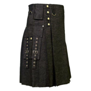 Men's Black Denim Modern Kilt-1