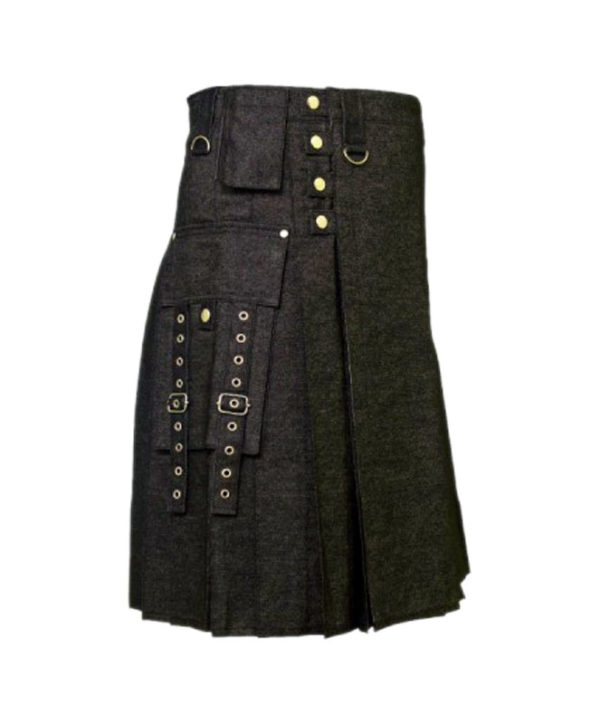 Men’s Black Denim Modern Kilt-1