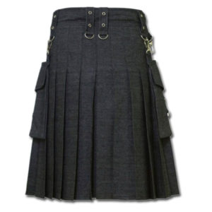 Men's Black Denim Modern Kilt