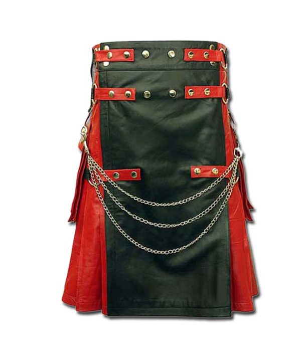 Red & Black Leather Fashion Kilt-1