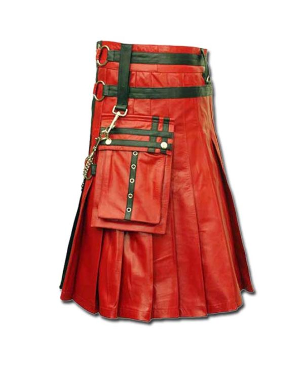 Red & Black Leather Fashion Kilt-3