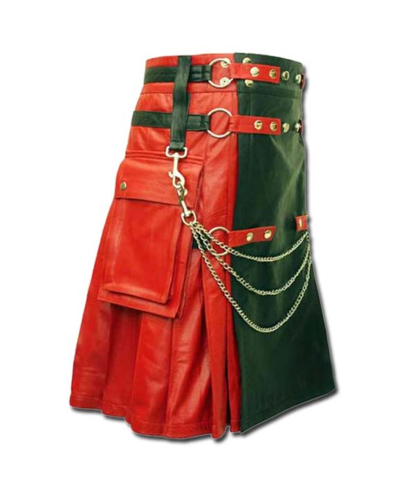 Red & Black Leather Fashion Kilt-4