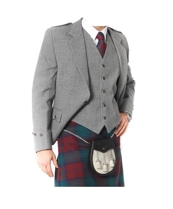 Light Grey Tweed Argyle Jacket And 5 Button Vest-2