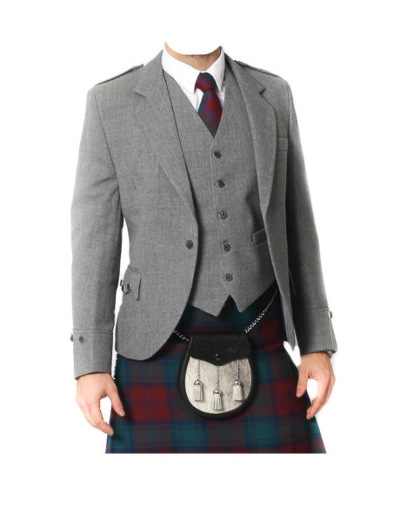 Light Grey Tweed Argyle Jacket And 5 Button Vest-3