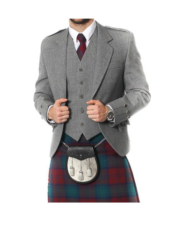 Light Grey Tweed Argyle Jacket And 5 Button Vest-5