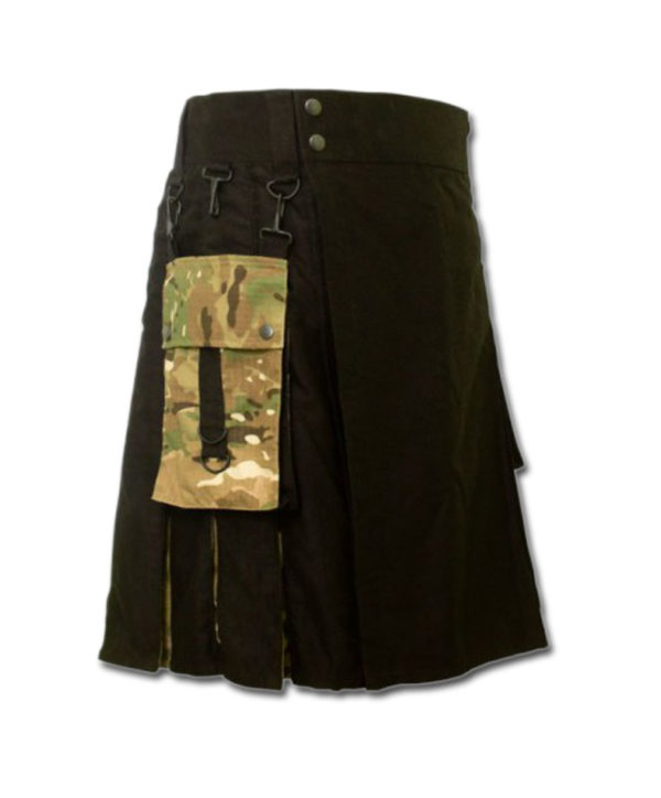 Black Camo Fashion Kilt With Box Pleats