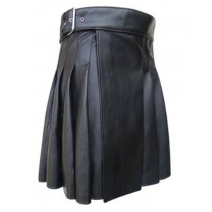 Cowhide Black Open Pleated Leather Kilt