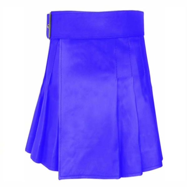 short-mini-blue-leather-kilt