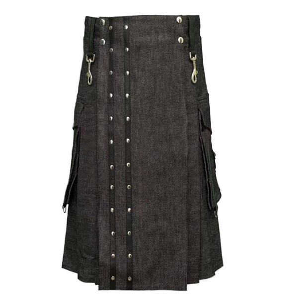 Heavy Denim Kilt with Straps-1