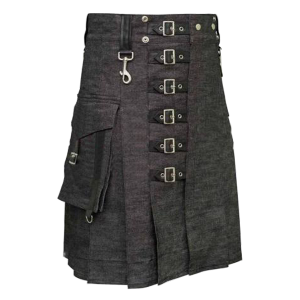 Heavy Denim Kilt with Straps-2