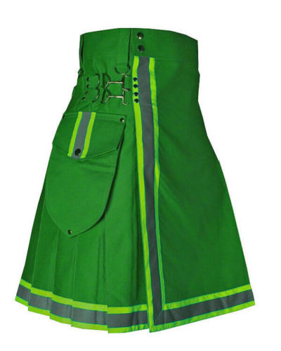 Green stylish Scottish firefighter kilt, made to order, utility kilt for men