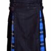 Men Hybrid Utility Kilt 100% Black Cotton with Ramsey Blue Tartan Custom Handmade