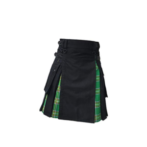 Mens Hybrid Leather Straps Black Cotton Irish (Pride Of Scotland) Utility Kilt