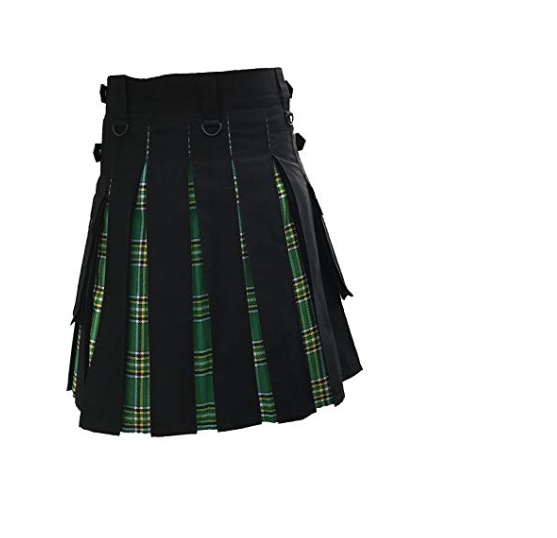 Mens Hybrid Leather Straps Black Cotton Irish (Pride Of Scotland) Utility Kilt