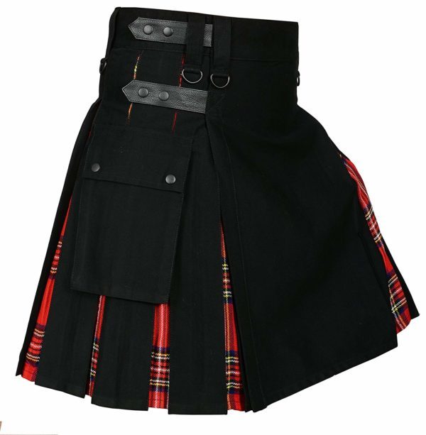 Mens Hybrid Utility Kilt Black & Royal Stewart Tartan