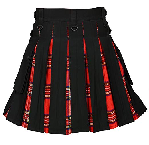 Mens Hybrid Utility Kilt Black & Royal Stewart Tartan