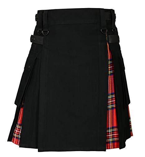 Mens Hybrid Utility Kilt Black & Royal Stewart Tartan