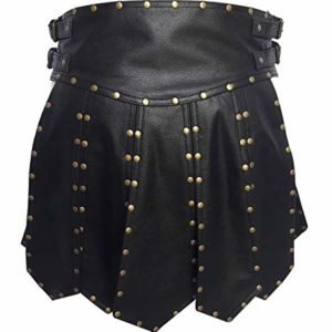 Mens Real Black Leather Heavy Duty Gladiator Kilt