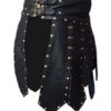 Mens Real Black Leather Heavy Duty Gladiator Kilt