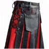 Mens Real Black & Red Leather Kilt Gladiator Pleated