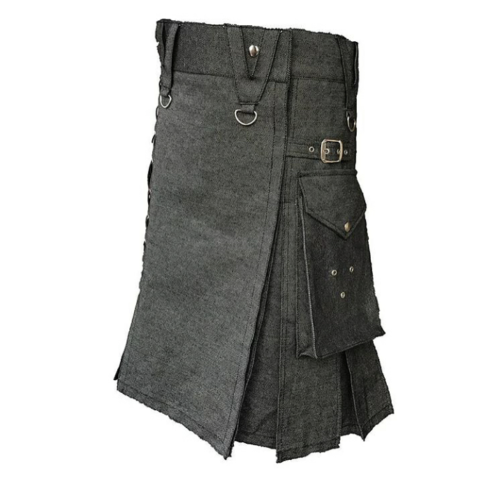 New black denim utility kilts for men with new style