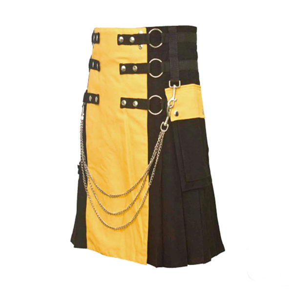 Scottish Black and Yellow Utility Kilt For Active Man