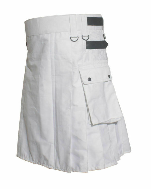 White Leather Strap Utility Kilt For Active Man Kilt Wedding Kilts03