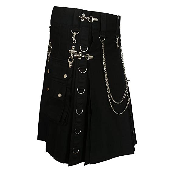 Black Fashion Gothic Kilt With Silver Chains