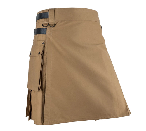 Men Khaki and Black Leather Straps Fashion Sport Utility Kilt1