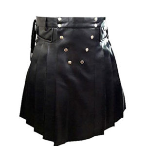 Mens Black Leather Kilt Larp