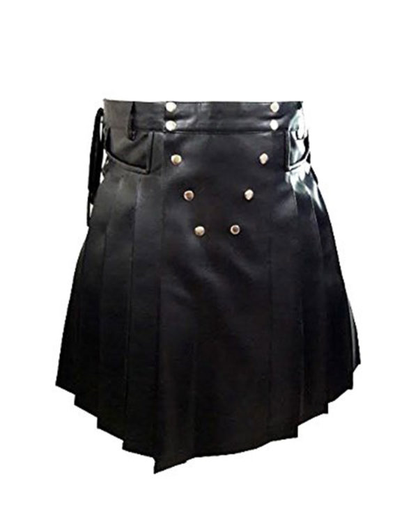 Mens Black Leather Kilt Larp