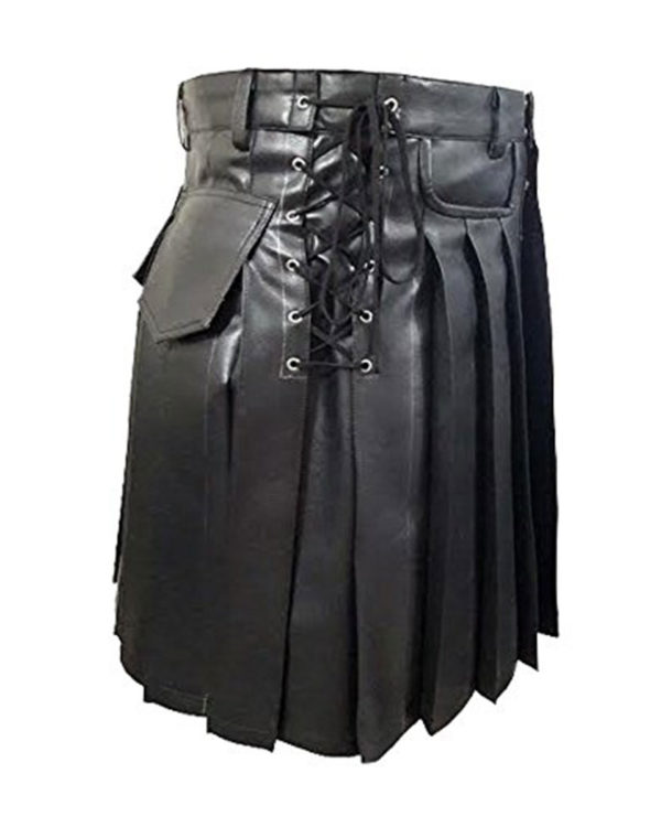 Mens Black Leather Kilt Larp1