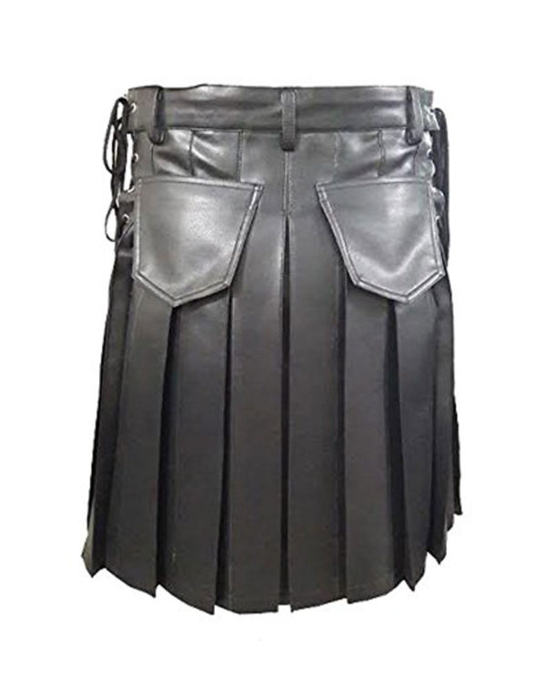 Mens Black Leather Kilt Larp