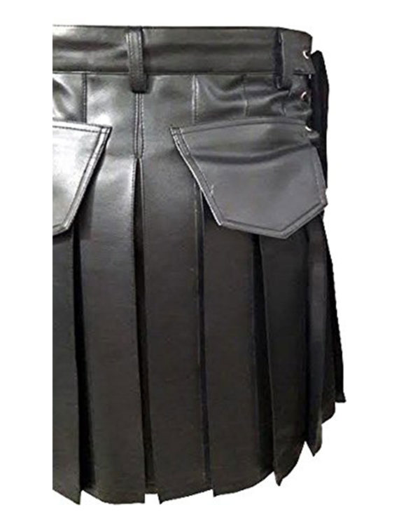 Mens Black Leather Kilt Larp