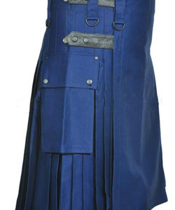 NAVY BLUE LEATHER STRAPS COTTON UTILITY KILT