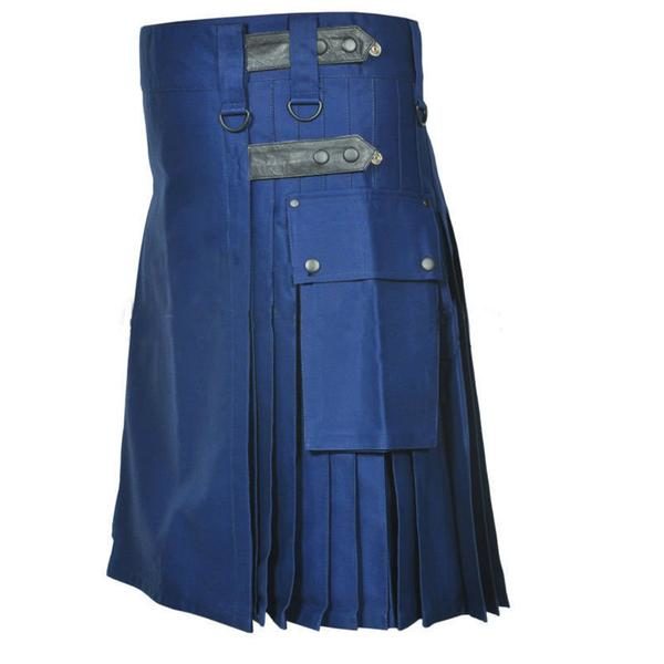 NAVY BLUE LEATHER STRAPS COTTON UTILITY KILT1