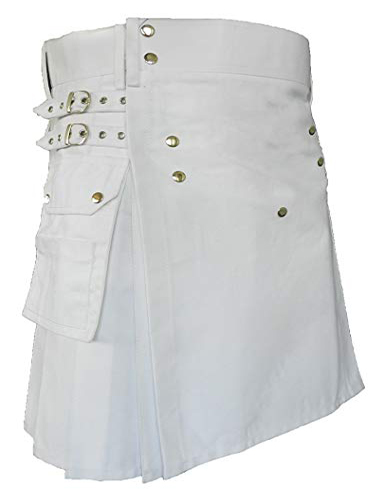 White Leather Strap Utility Kilt For Active Man Kilt Wedding Kilts